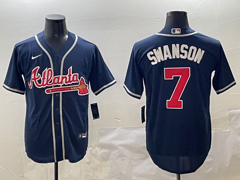 Men Atlanta Braves 7 Swanson Blue Game 2025 Nike MLB Jersey style 1